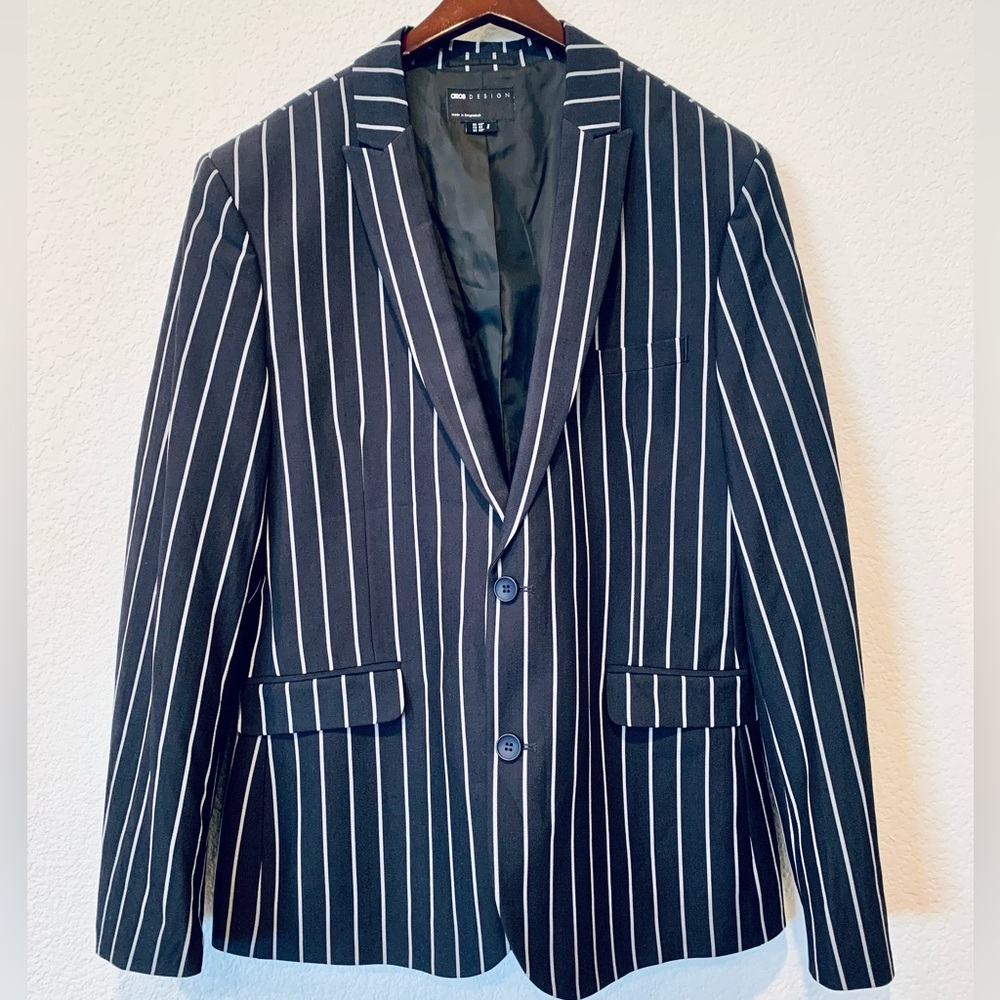 NWOT ASOS Mens Sport Coat / Suit Jacket Black with Pin Stripes Size 42 Regular - Picture 2 of 11